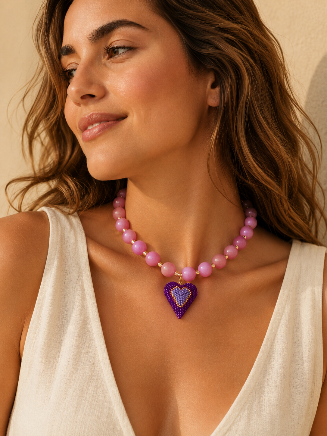 COLLAR CORAZON AGATA ROSA
